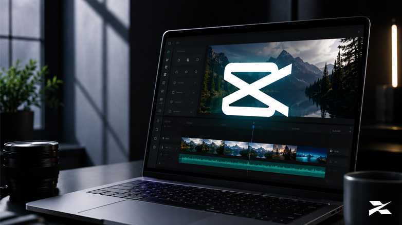 CapCut logo with video editing interface representing AI-powered video editing software.